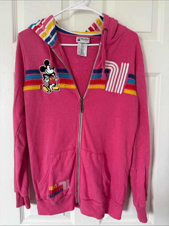 Disney Jackets & Blazers - Disney Pink Mickey Mouse Zip Hoodie with Rainbow Stripes